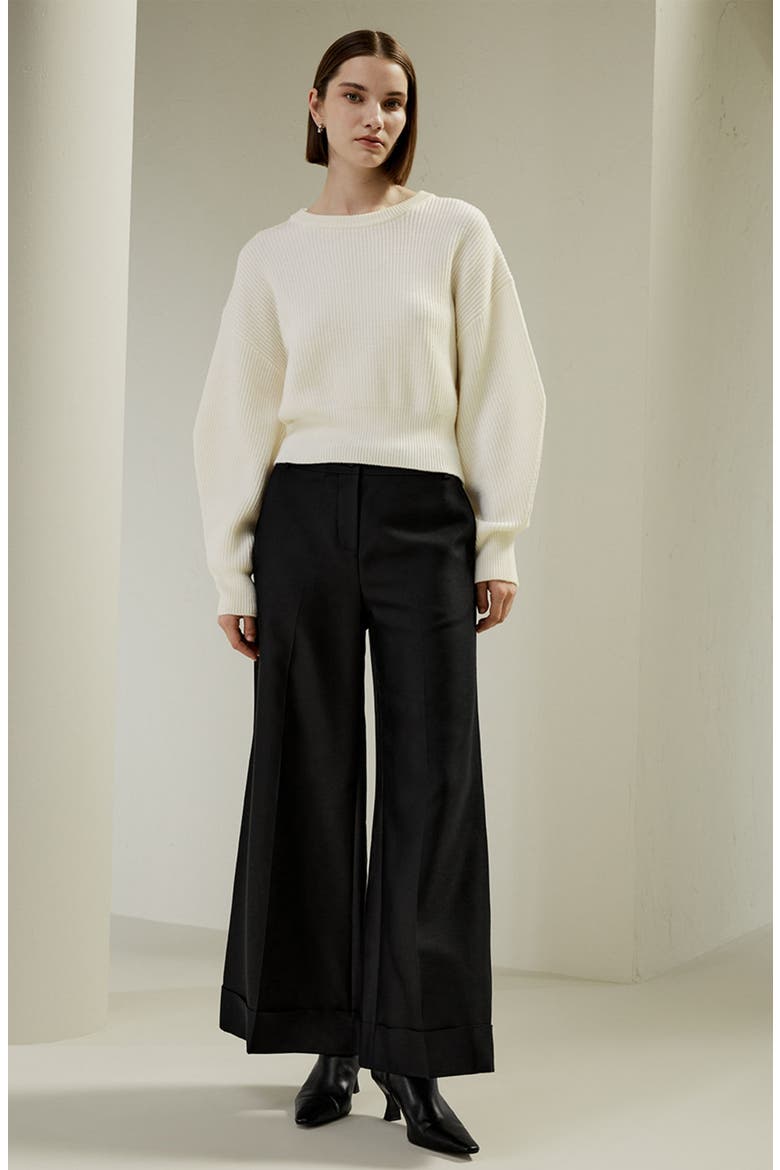Women's Round Neck Drop-Shoulder Merino Wool Sweater, Alternate, color, White