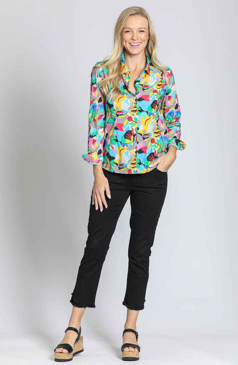 APNY Classic Floral Button-Up Shirt, Alternate, color, Bright Blue Multi