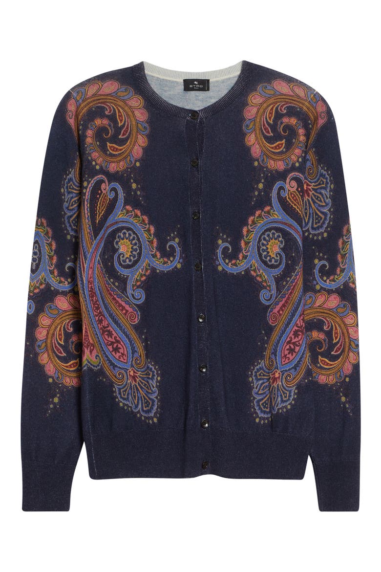 Floral Paisley Silk & Cashmere Cardigan, Alternate, color, PRINT ON BLUE BASE