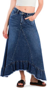 Wash Lab Denim Pieced Ruffle Denim Maxi Skirt