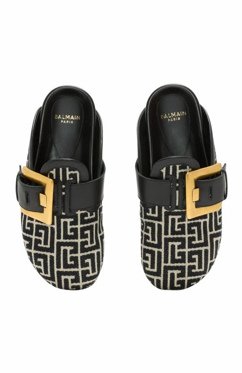 Balmain Anthem Mules In Jacquard Canvas With Pb Monogram In Black