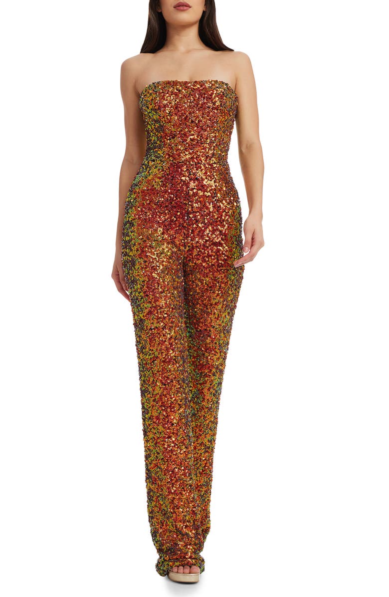 Dress the Population Andy Sequin Strapless Jumpsuit, Main, color, 