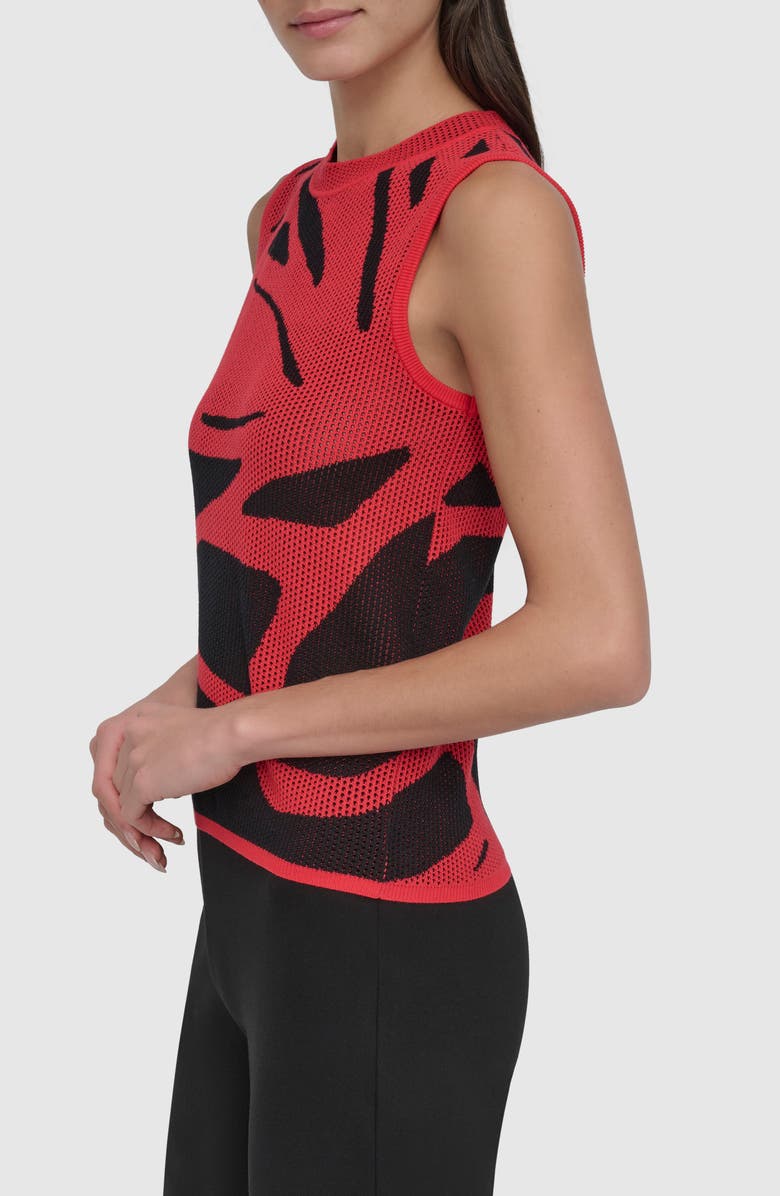 DKNY Abstract Floral Jacquard Sleeveless Cotton-Blend Sweater, Alternate, color, Watermelon/ Black