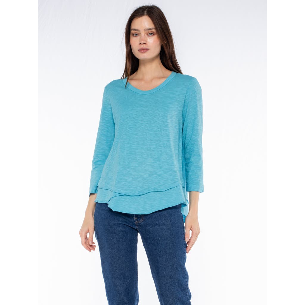 Wilt Clothing Shrunken Crew 3/4 Sleeve Mock Layer Tee In Blue