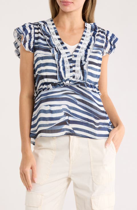Ruffle Trim Metallic Top
