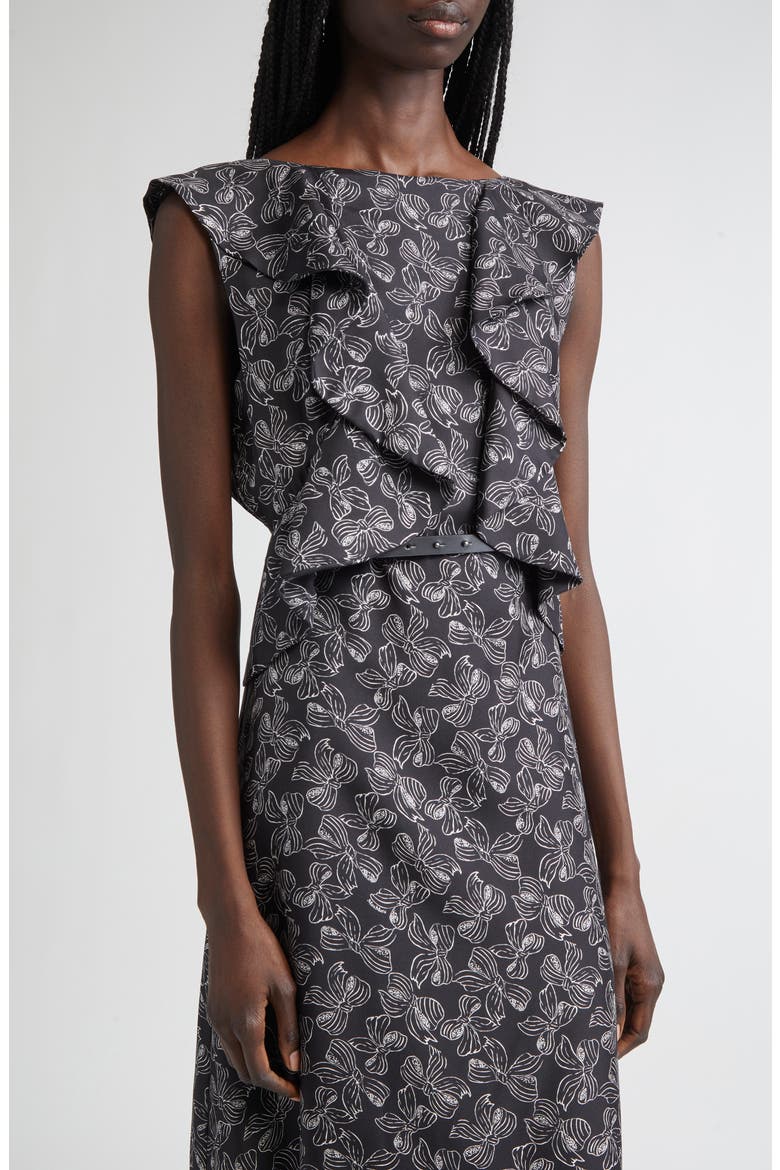 Calesse Bow Print Silk Twill Midi Dress, Alternate, color, BLACK/ WHITE