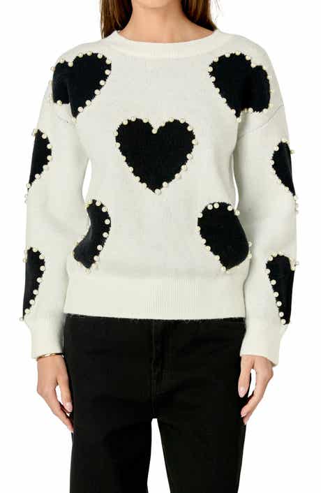 Heart Imitation Pearl Sweater