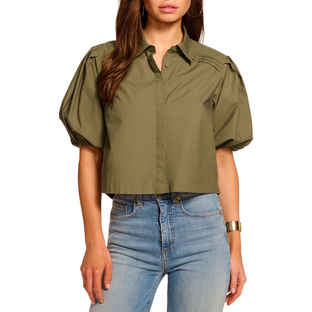 Ramy Brook Valeria Puff Sleeve Cotton Button-up Shirt In Green