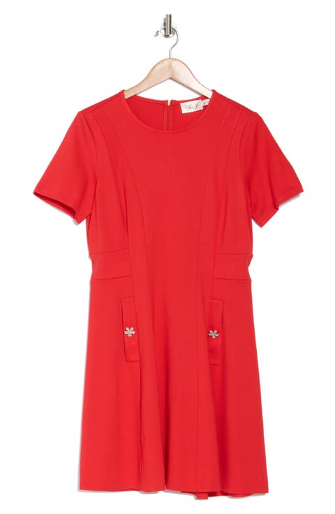 Short Sleeve Pocket Fit & Flare Dress