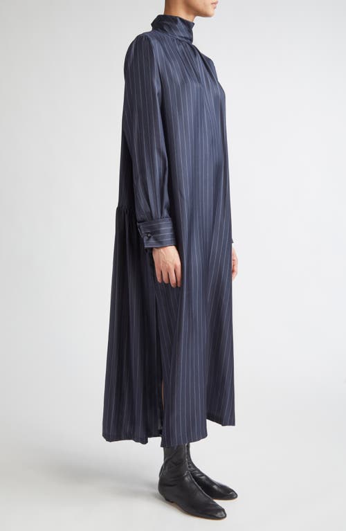 Max Mara Sabbia Pinstripe Long Sleeve Silk Twill Dress In Blue