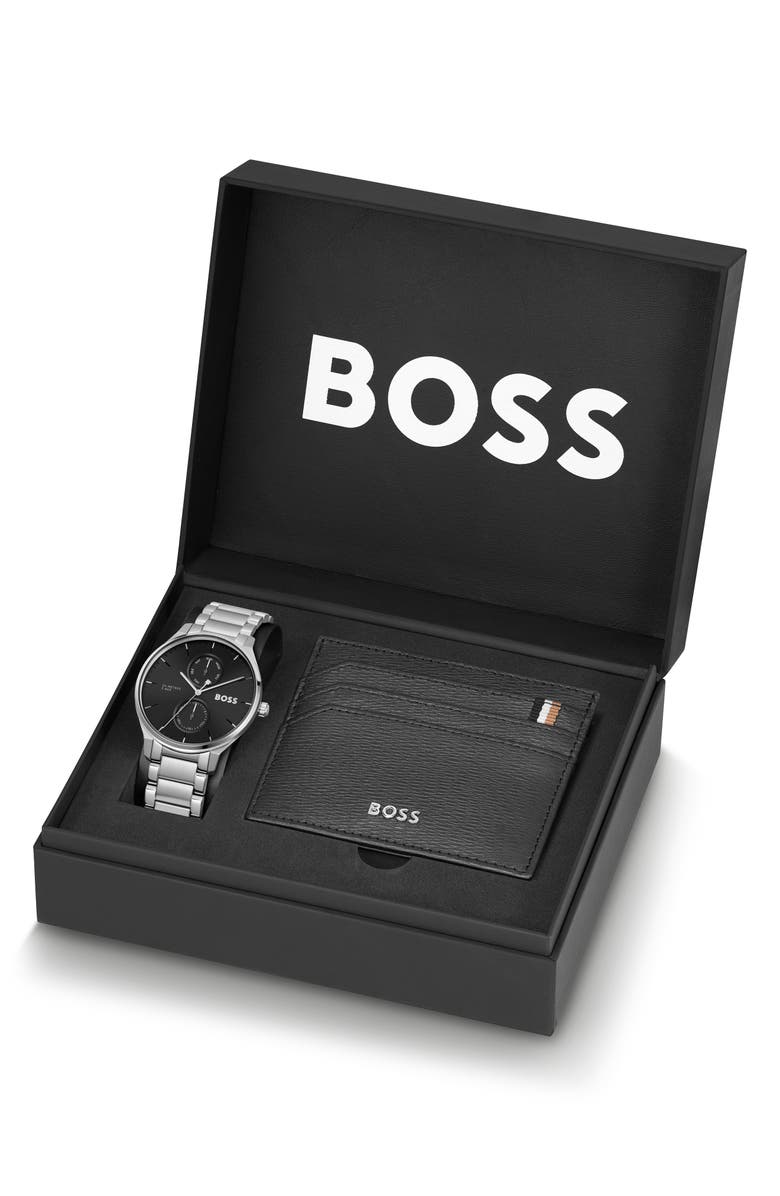 BOSS Tyler Bracelet Watch, 43mm & Wallet Set, Alternate, color, Black