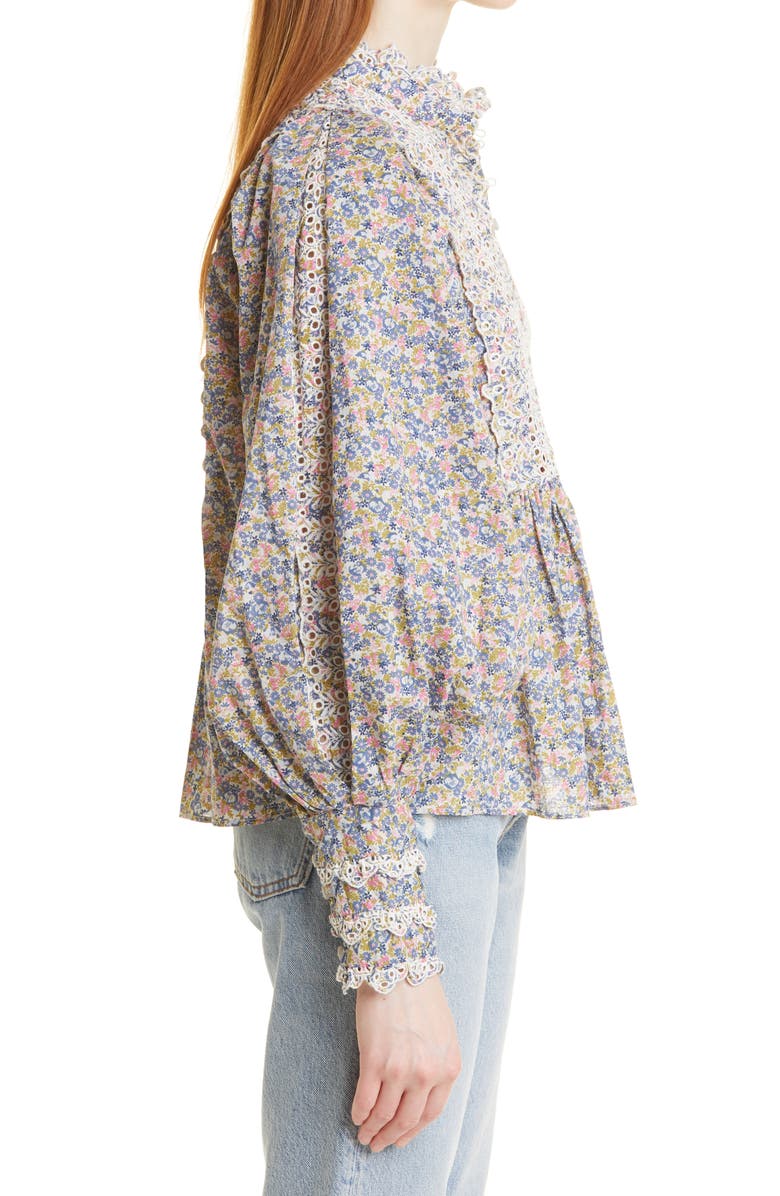 byTiMo Floral Print Ruffle Embroidered Cotton Blouse, Alternate, color,