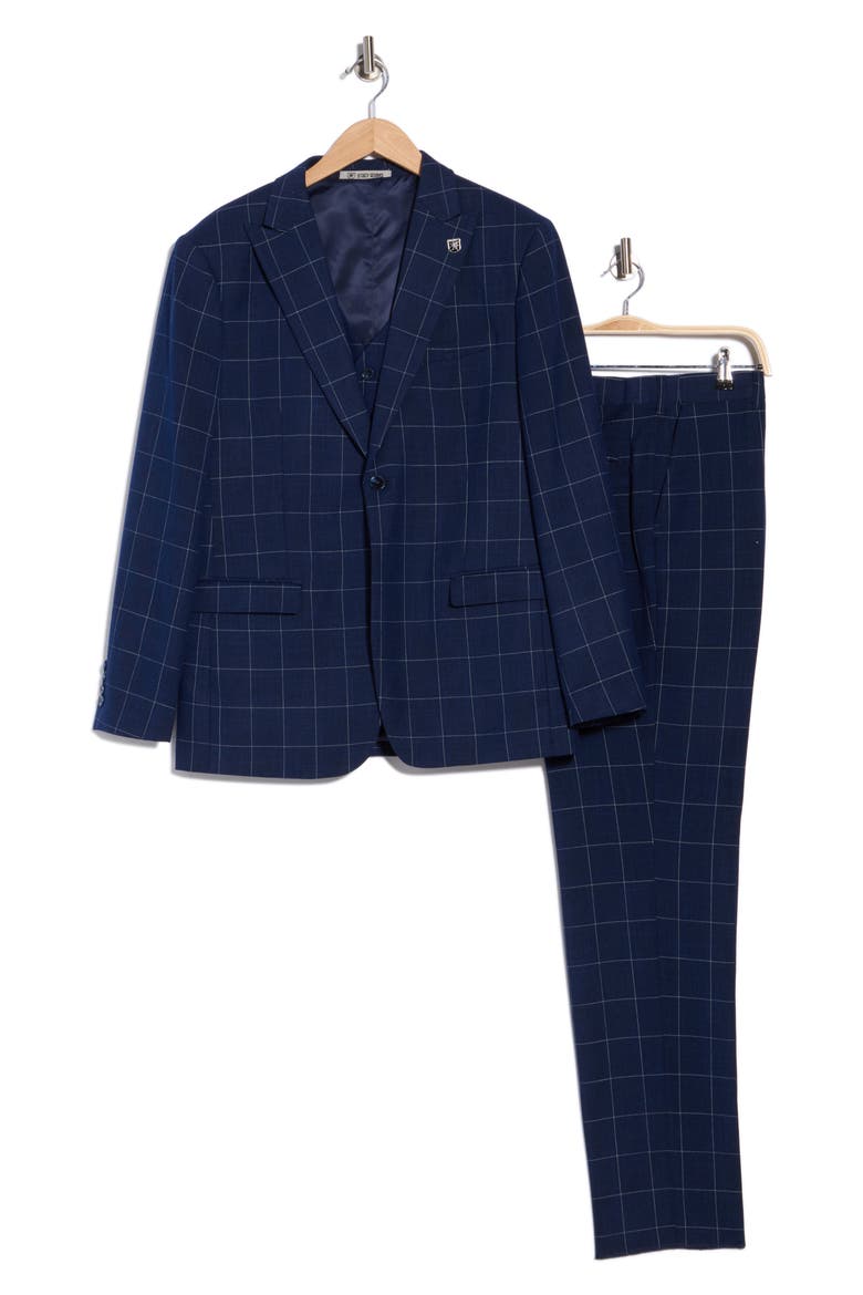 Windowpane 3-Piece Suit, Alternate, color, BLUE