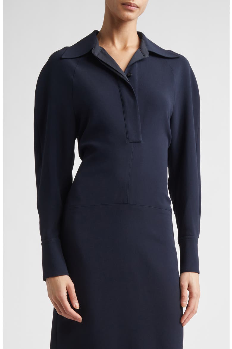 Long Sleeve Polo Midi Dress, Alternate, color, NAVY