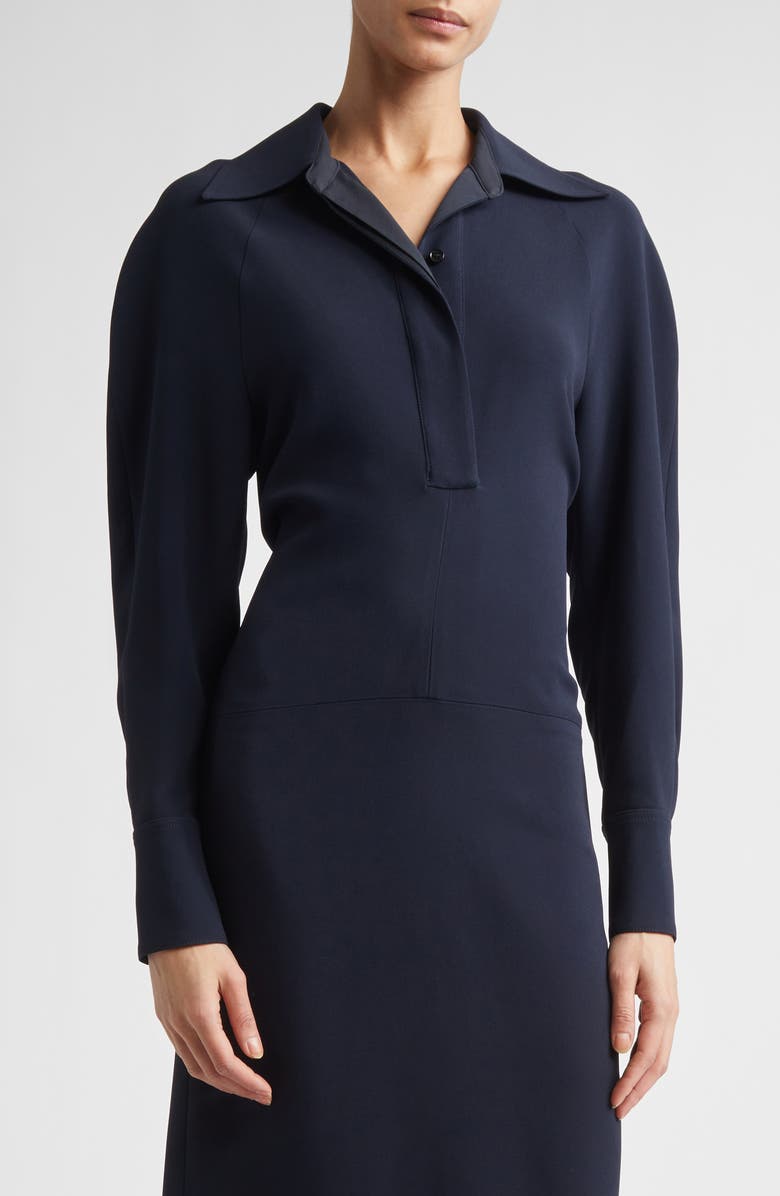 Victoria Beckham Long Sleeve Polo Midi Dress, Alternate, color, Navy