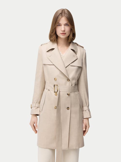 Gobi Mongolian Cashmere Double Breasted Cashmere Trench Coat In Warm Grey