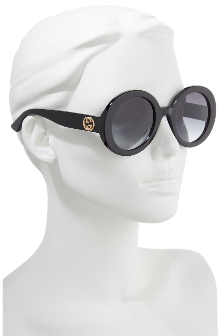 52mm Round Sunglasses, Alternate, color, BLACK