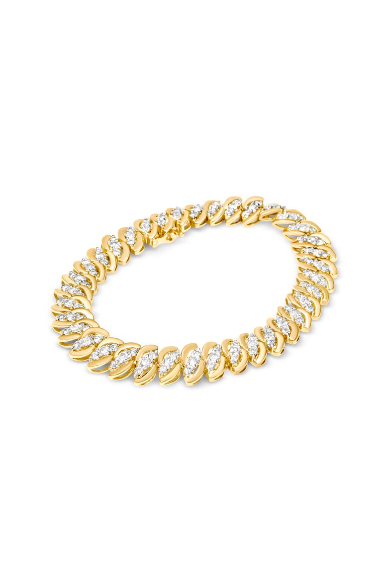 10K Yellow Gold 5.0 Cttw Diamond Double Row S-Link Cuban Bracelet, Alternate, color, Yellow