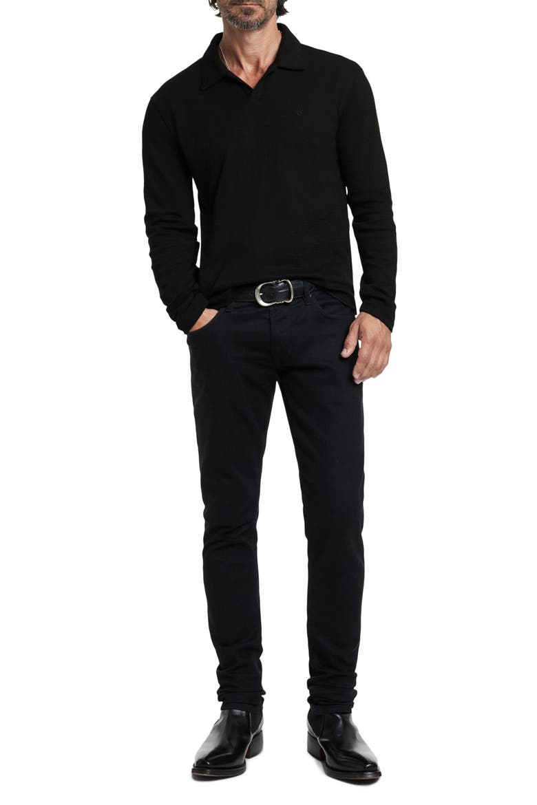 Morris Long Sleeve Johnny Collar Polo, Alternate, color, BLACK