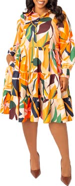 BUXOM COUTURE Floral Long Sleeve Shirtdress