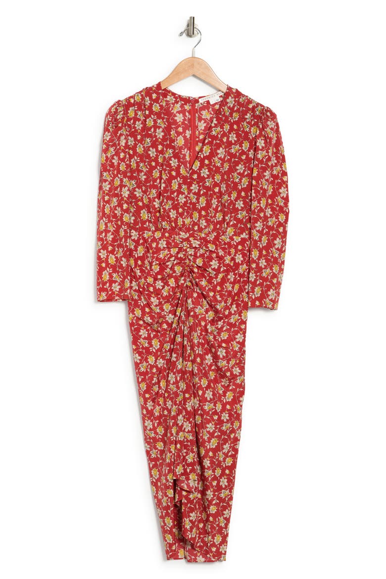 Mary Ditsy Floral Print Silk Blend Dress, Alternate, color, RED MULTI
