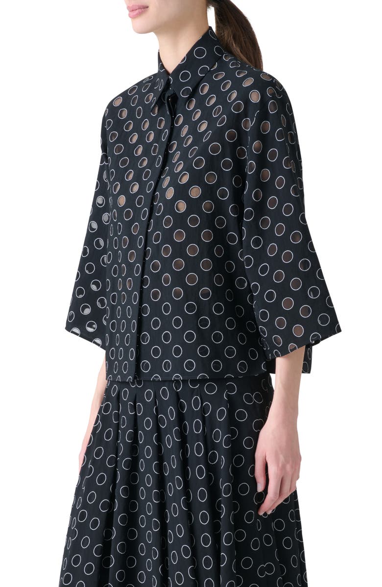 Akris punto Sheer Polka Dot Button-Up Shirt, Alternate, color, Black-Cream