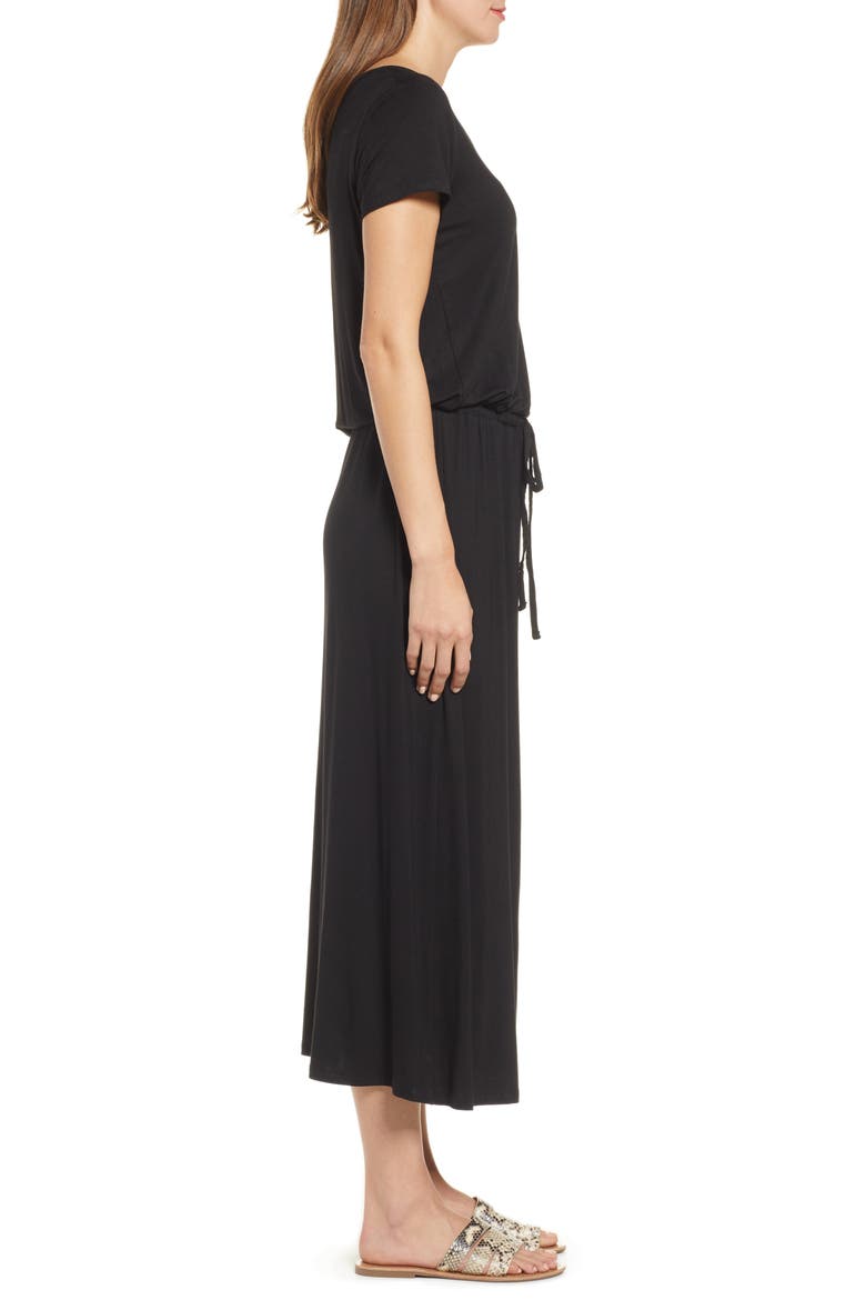 Drawstring Jersey Maxi Dress, Alternate, color, BLACK
