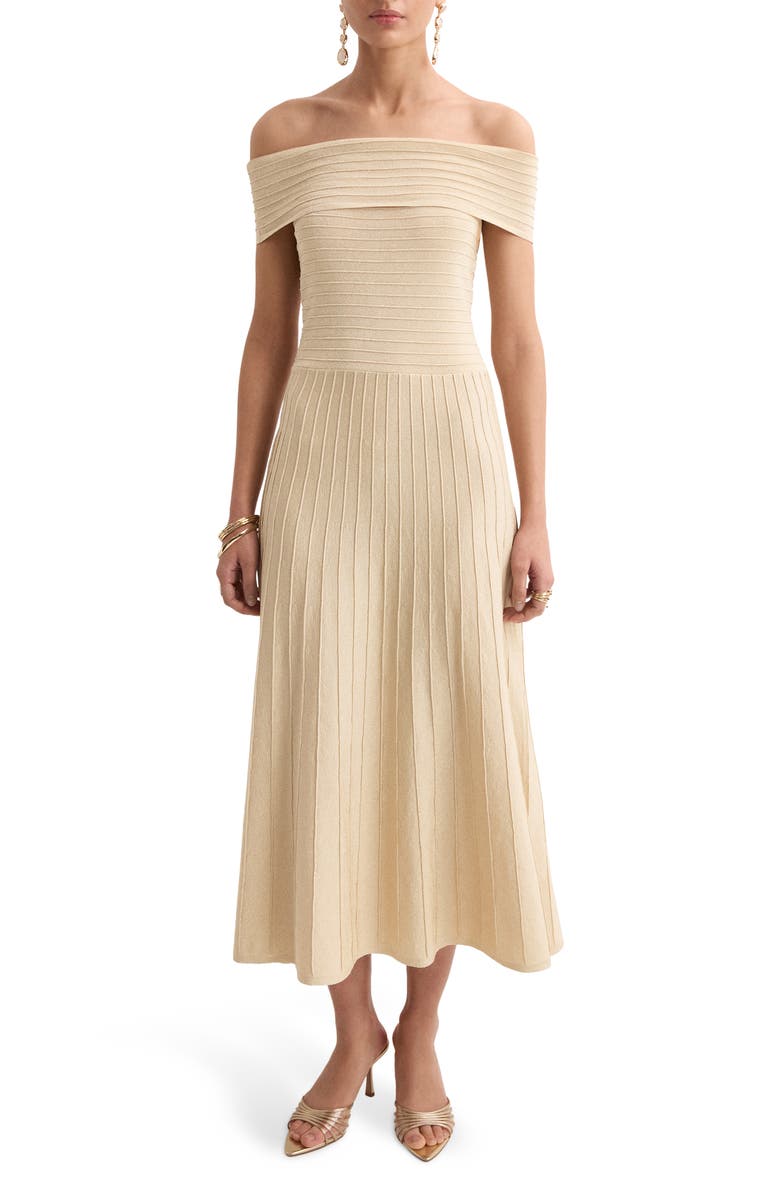 MANGO Off the Shoulder Flared Sweater Dress, Main, color,