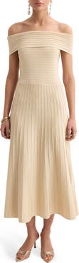 MANGO Off the Shoulder Flared Sweater Dress