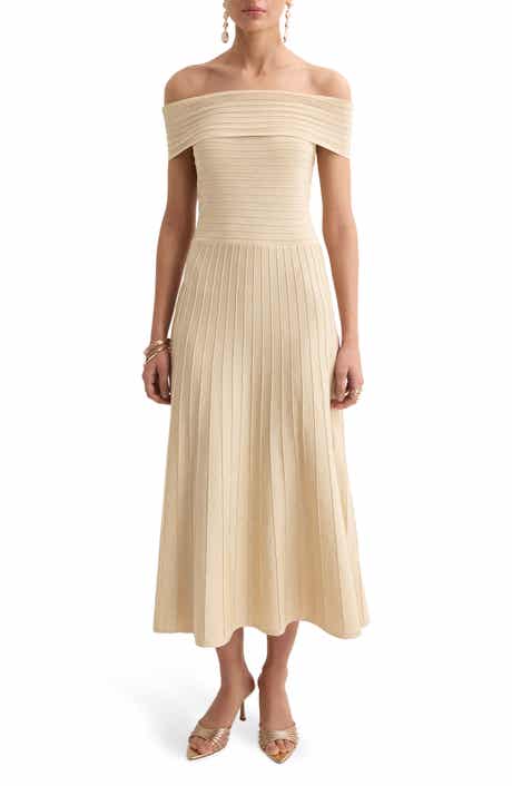 Off the Shoulder Flared Sweater Dress