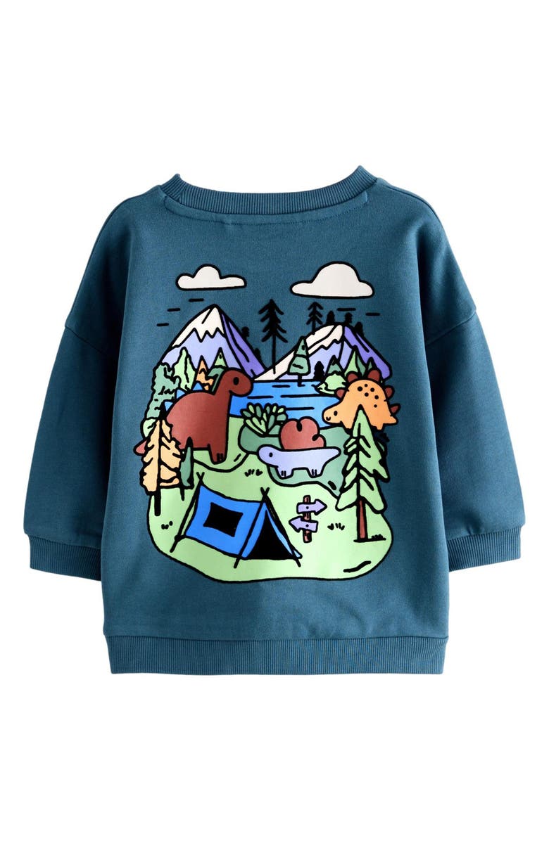 NEXT Kids' Dino Camp Cotton Graphic Sweatshirt, Alternate, color, Blue