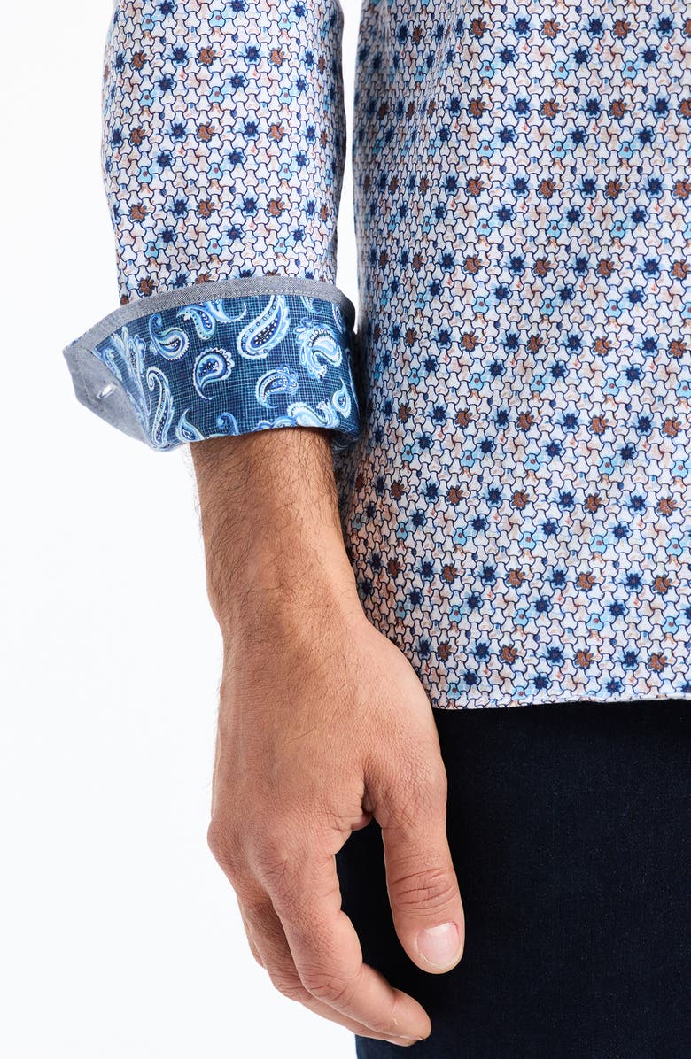 Robert Graham Ian Stretch Cotton Button-Up Shirt, Alternate, color, White Multi