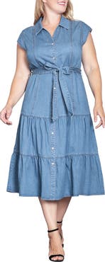Standards & Practices Tiered Denim Midi Shirtdress