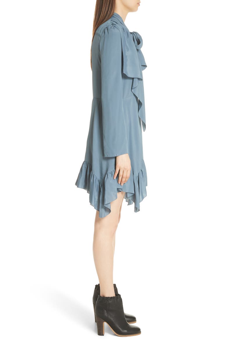 Tie Neck Ruffle Hem Dress, Alternate, color, MIRAGE BLUE