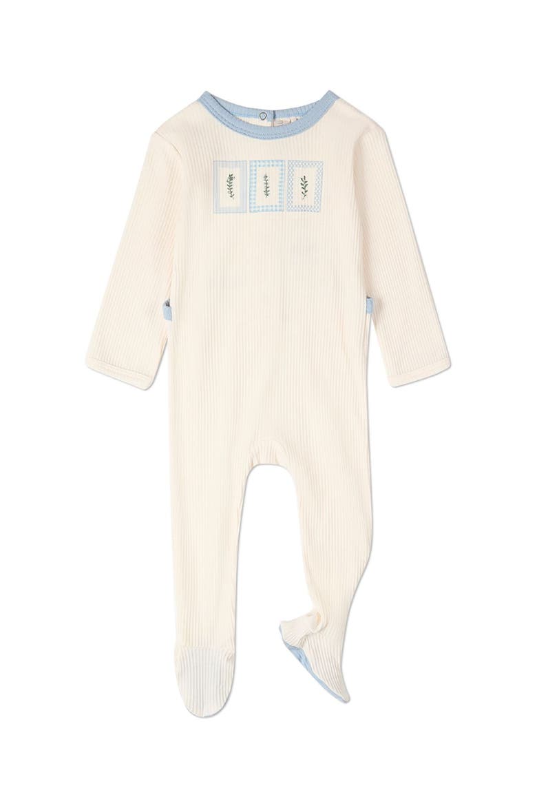 Baby  Framed Foliage Embroidered Footie, Main, color, Blue
