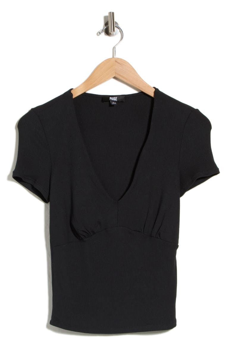 Nanette Ribbed V-Neck Tee, Main, color, BLACK