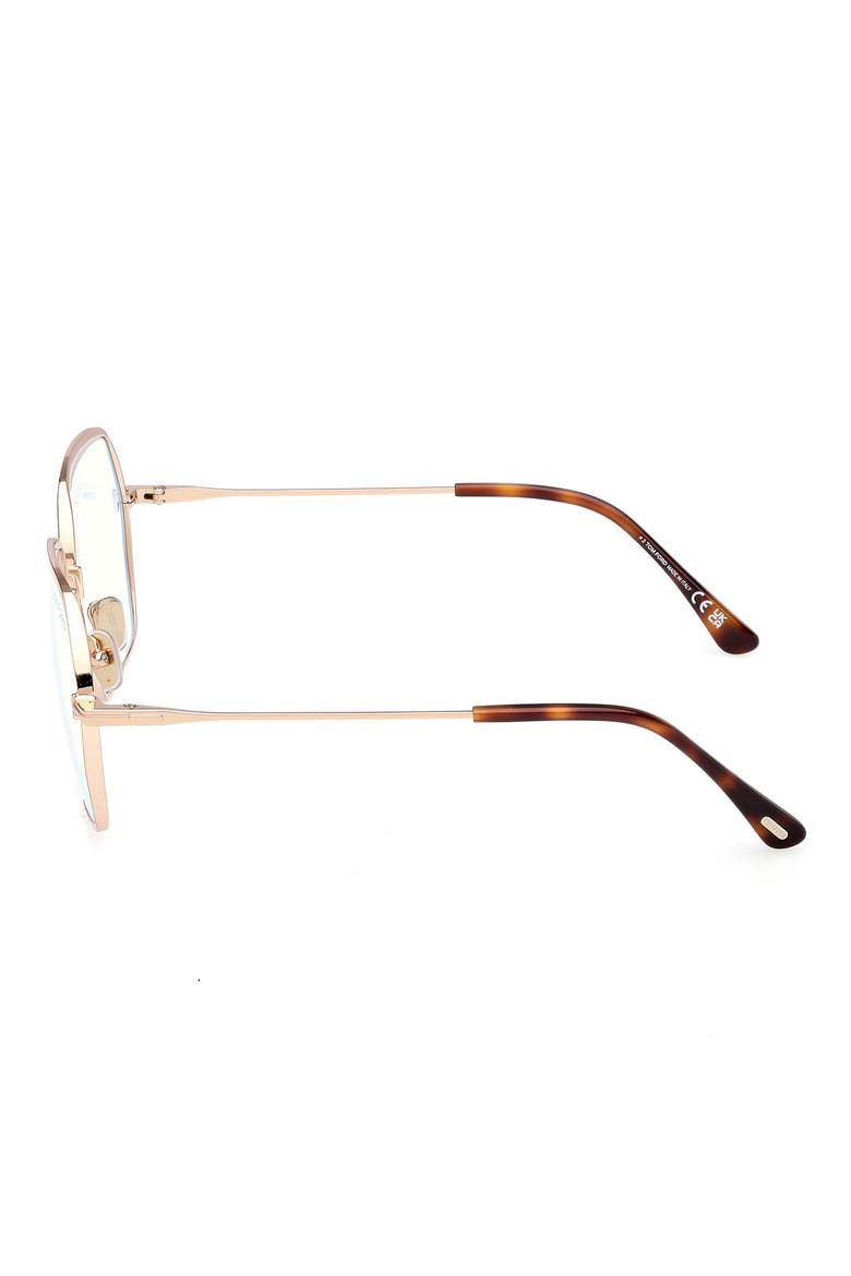 56mm Geometric Blue Light Blocking Optical Glasses, Alternate, color, ROSE GOLD/ BLUE BLOCK LENSES