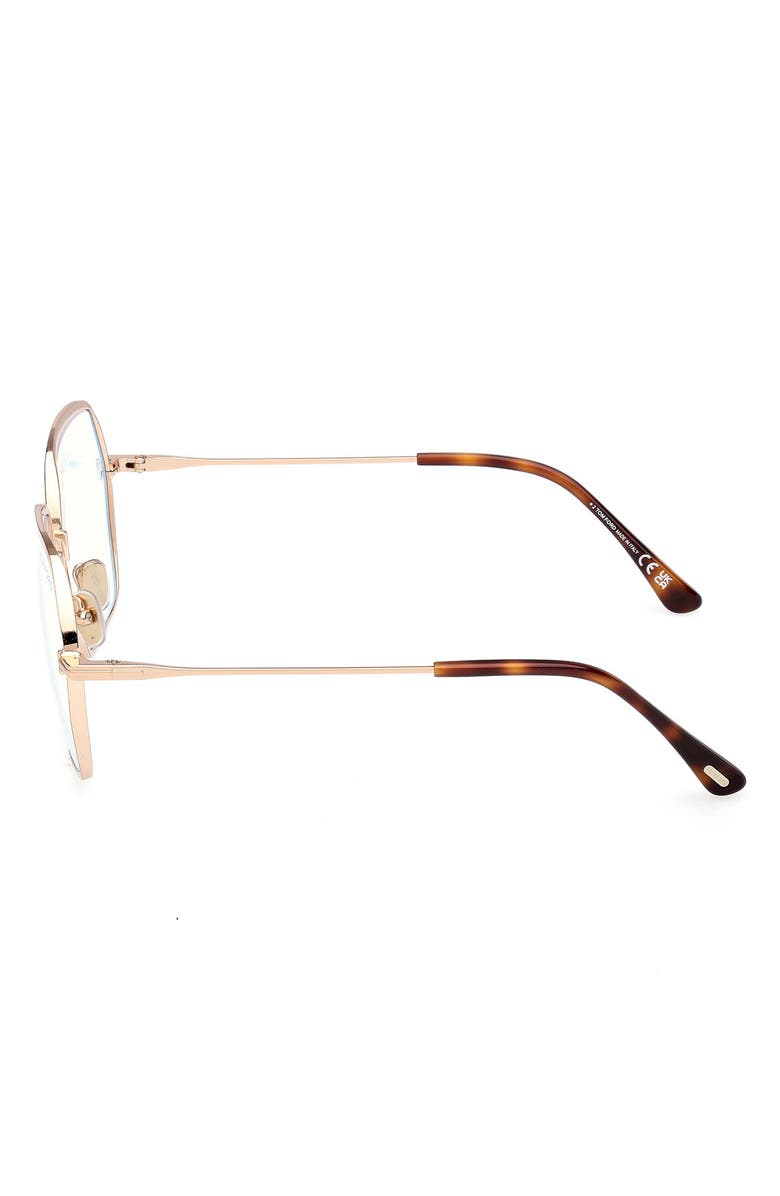 TOM FORD 56mm Geometric Blue Light Blocking Optical Glasses, Alternate, color, Rose Gold/ Blue Block Lenses