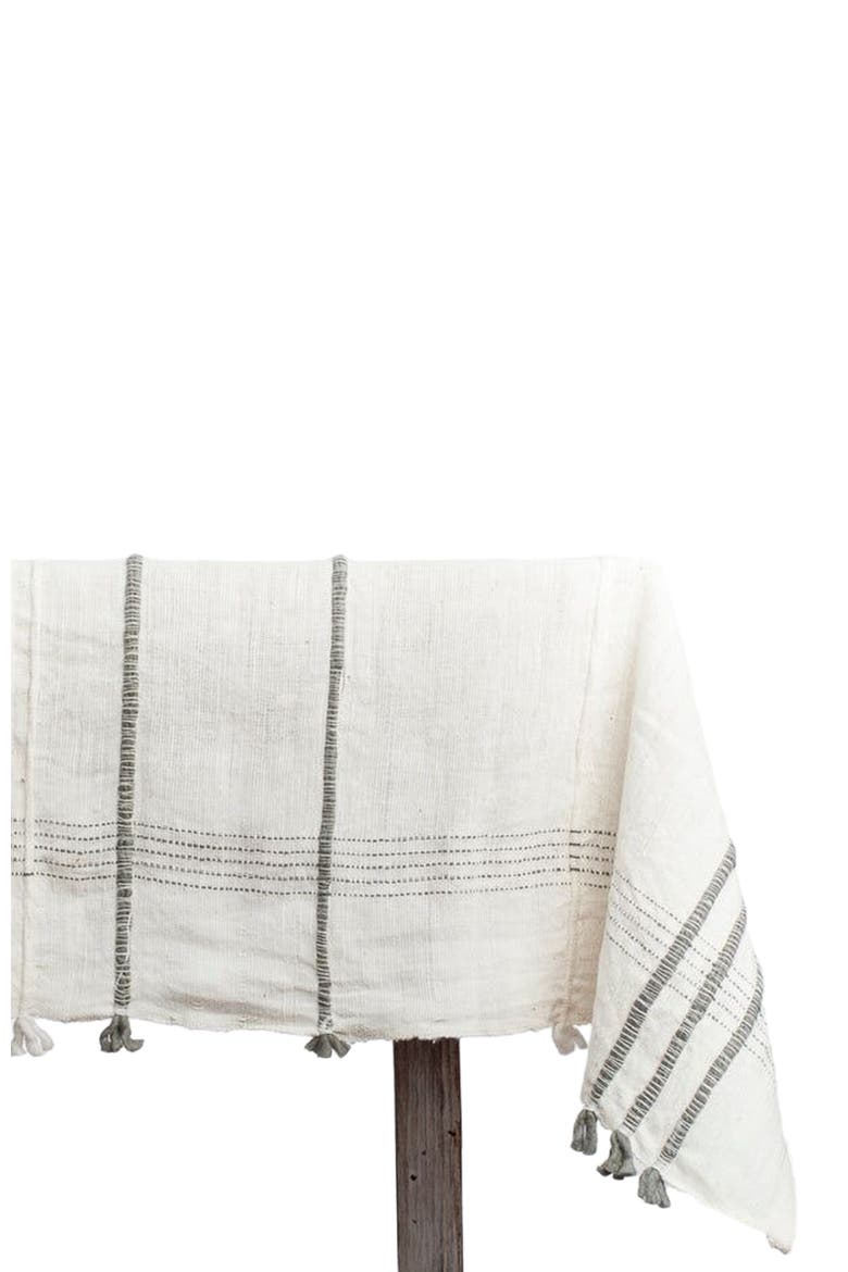 Ribbons Cotton Tablecloth, Main, color, Gray