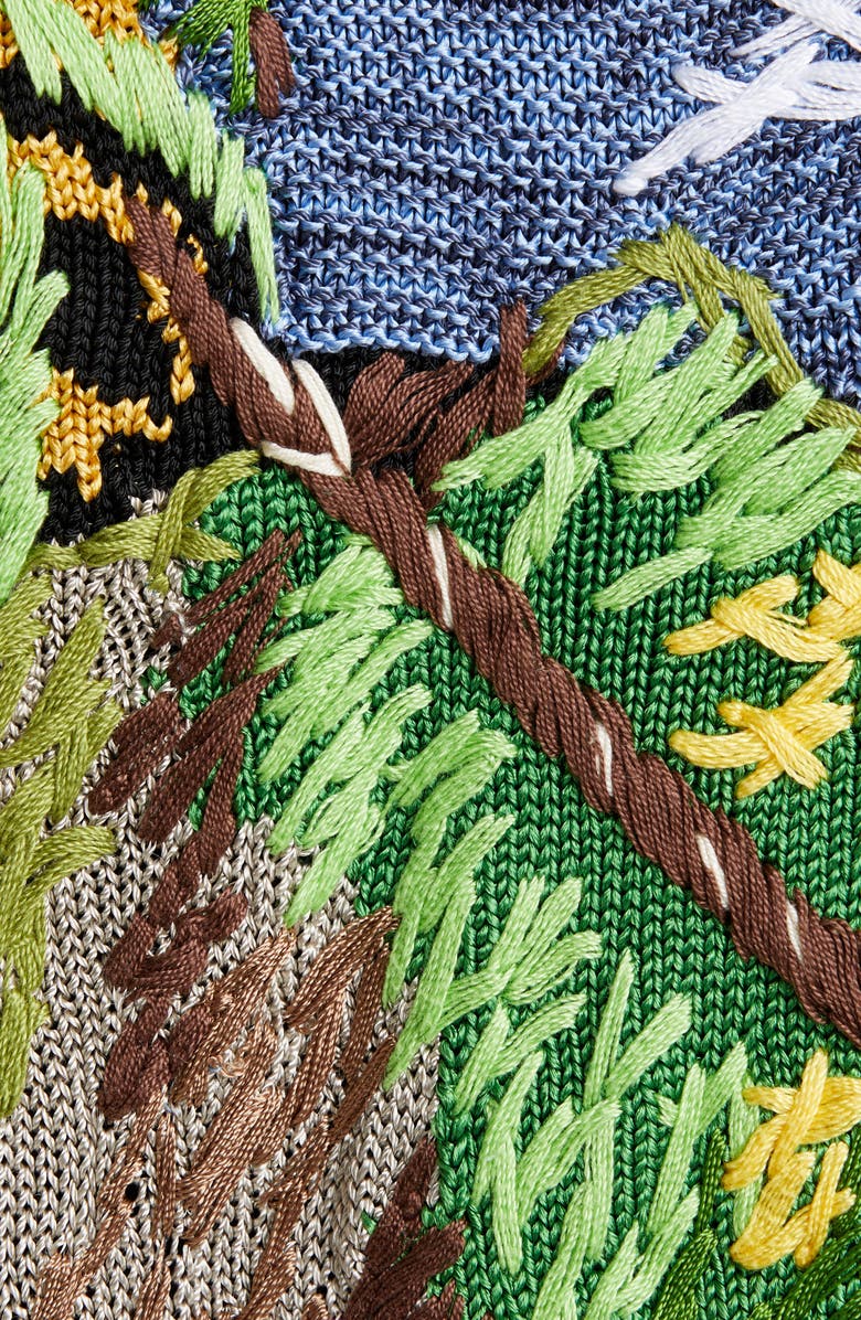 Saint Laurent Teddy Embroidered Tropical Jacquard Sweater Jacket, Alternate, color,