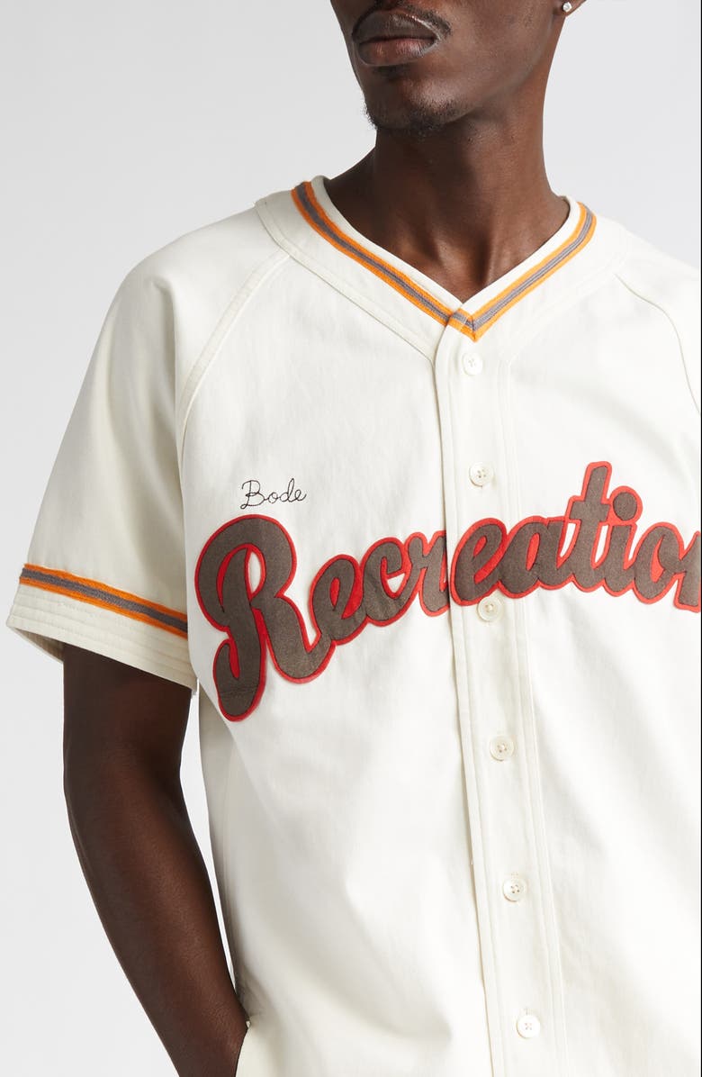 Bode Baseball Button-Up Shirt, Alternate, color, White Multi