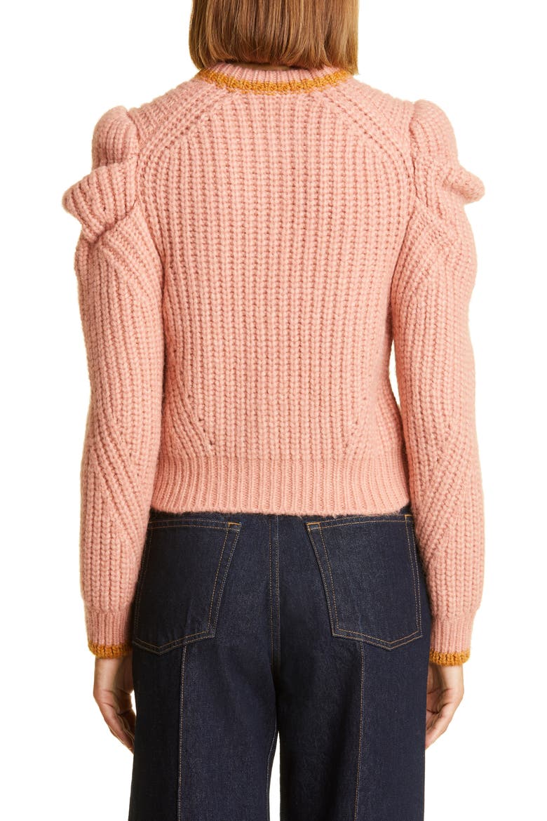 Elle Puff Sleeve Cardigan, Alternate, color, ROSEWOOD