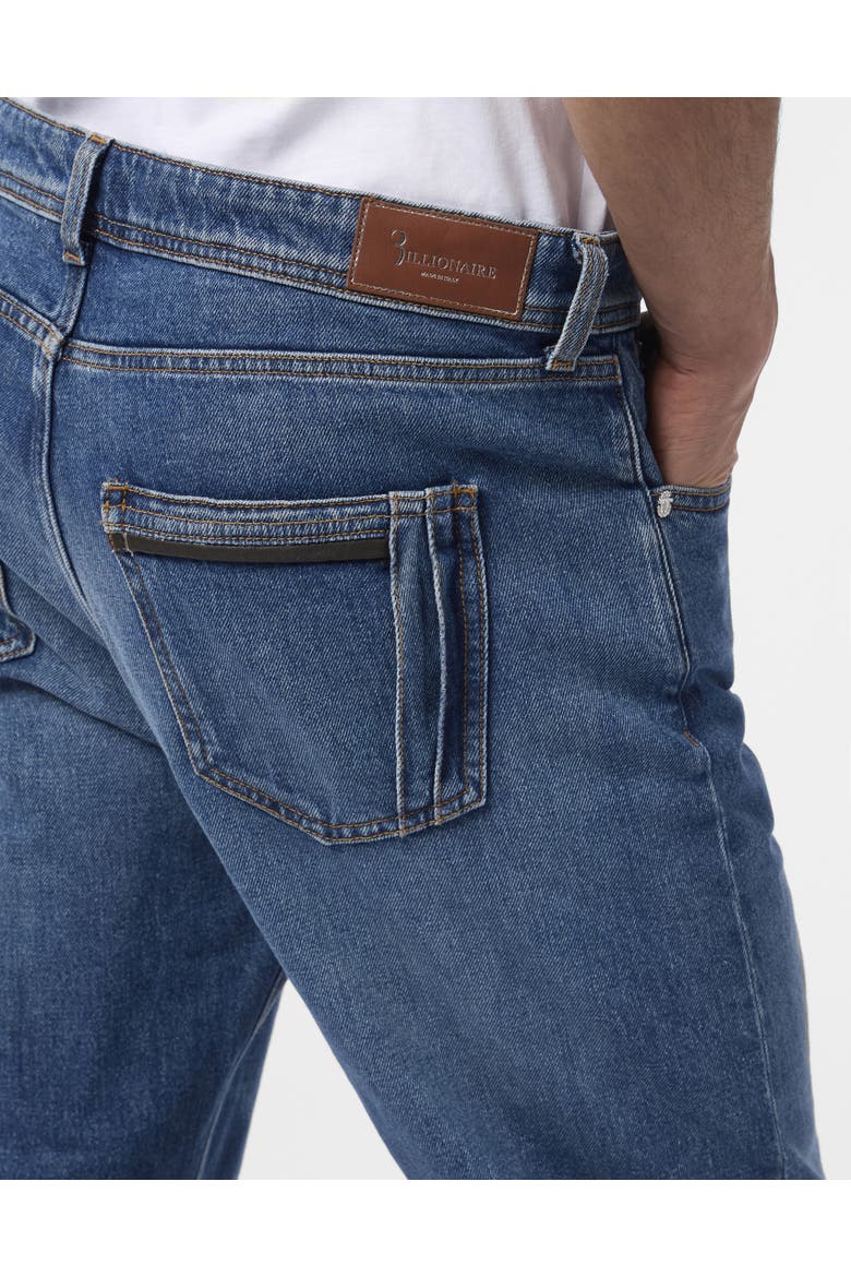 Relaxed Fit Jeans Leather Details Men, Alternate, color, middleblue