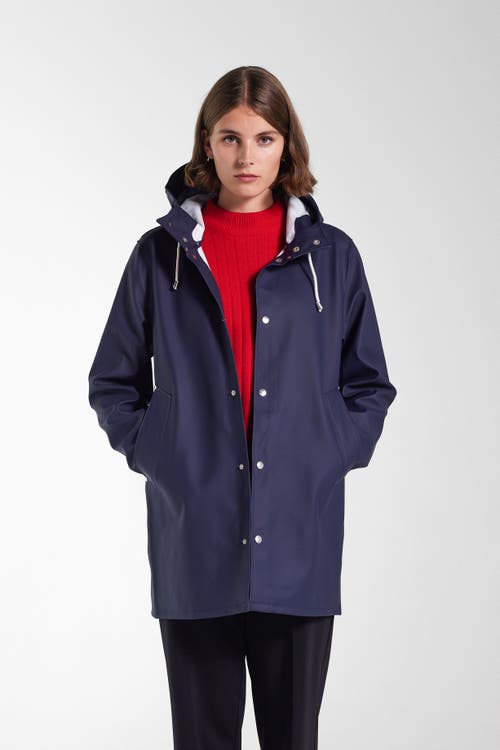 Stutterheim Stockholm Long Sleeve Hooded Raincoat in Navy 