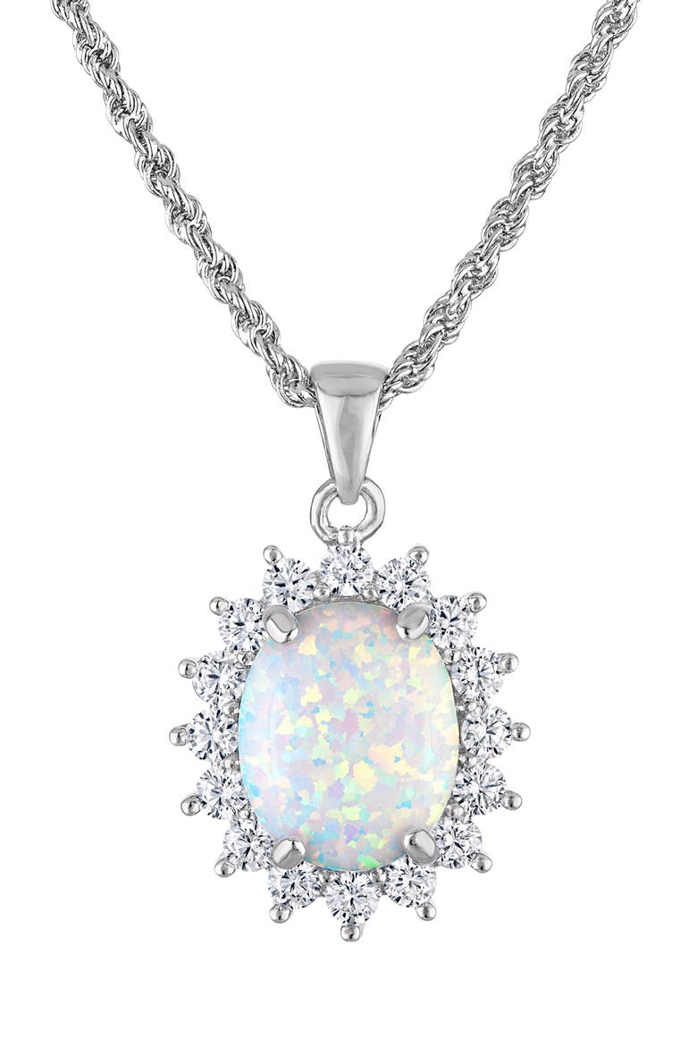 Oval Cut Lab Grown Opal Heart Pendant Necklace, Main, color, WHITE