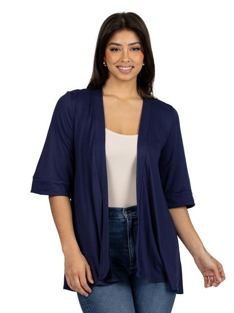 Open Front Elbow Length Sleeve Cardigan