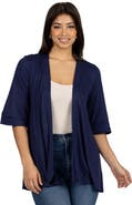 24seven Comfort Apparel Open Front Elbow Length Sleeve Cardigan