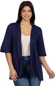 24seven Comfort Apparel Open Front Elbow Length Sleeve Cardigan