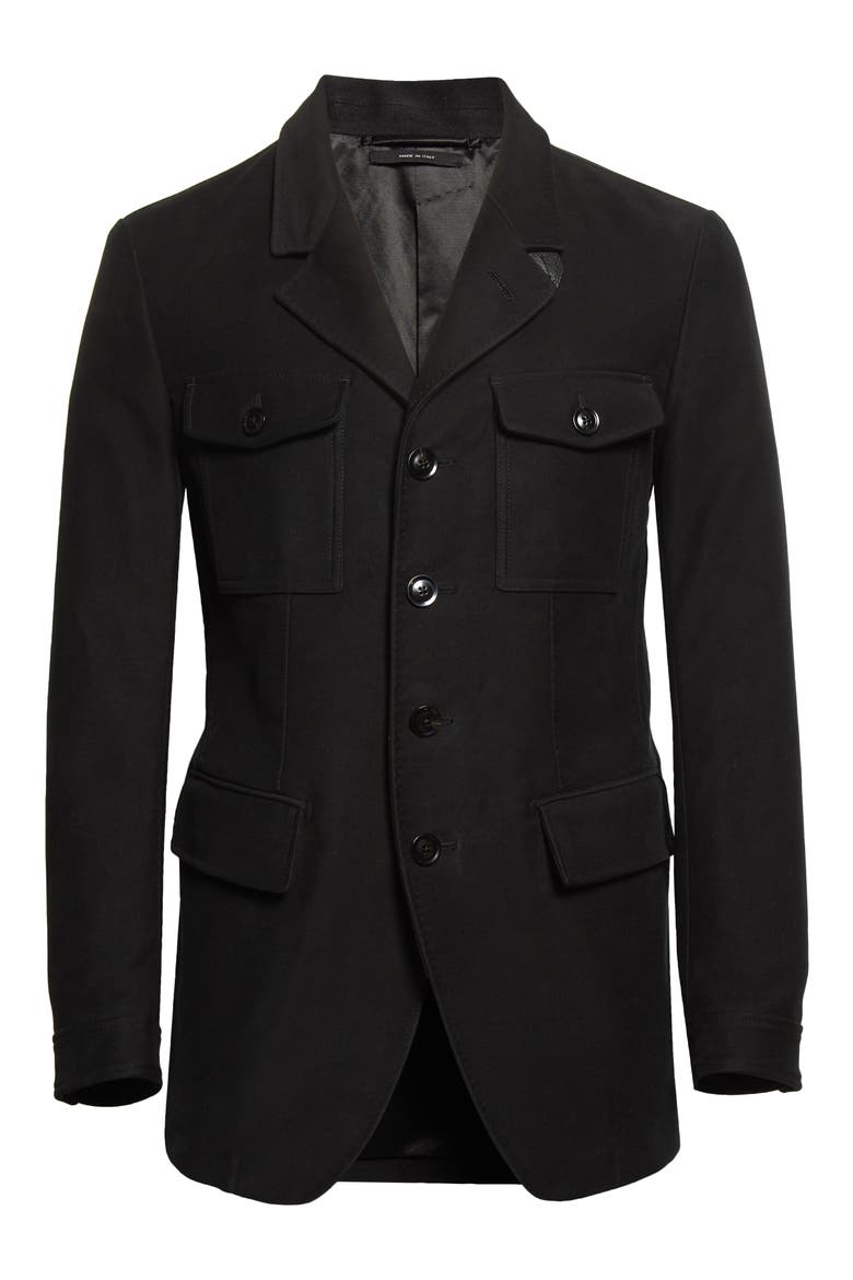 Cotton Moleskin Military Jacket, Alternate, color, BLACK