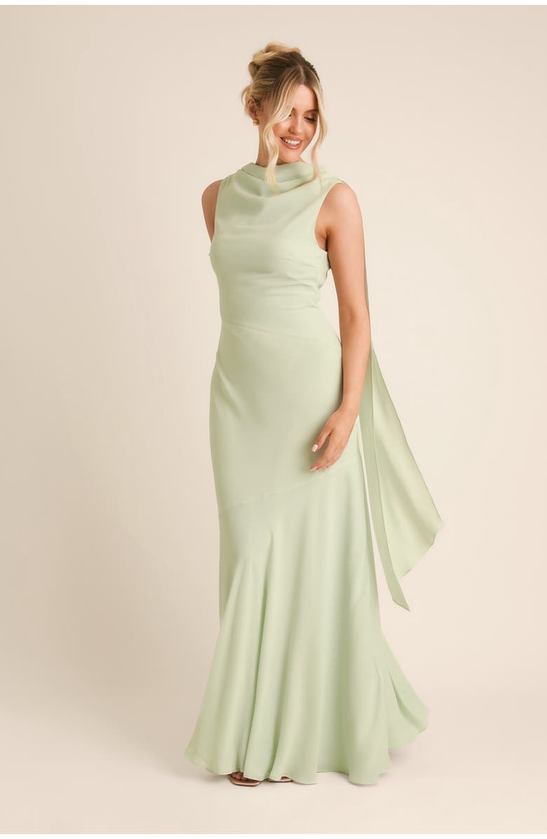 Six Stories High Cowl Drape Chiffon Bridesmaid Dress, Alternate, color, Mint Green